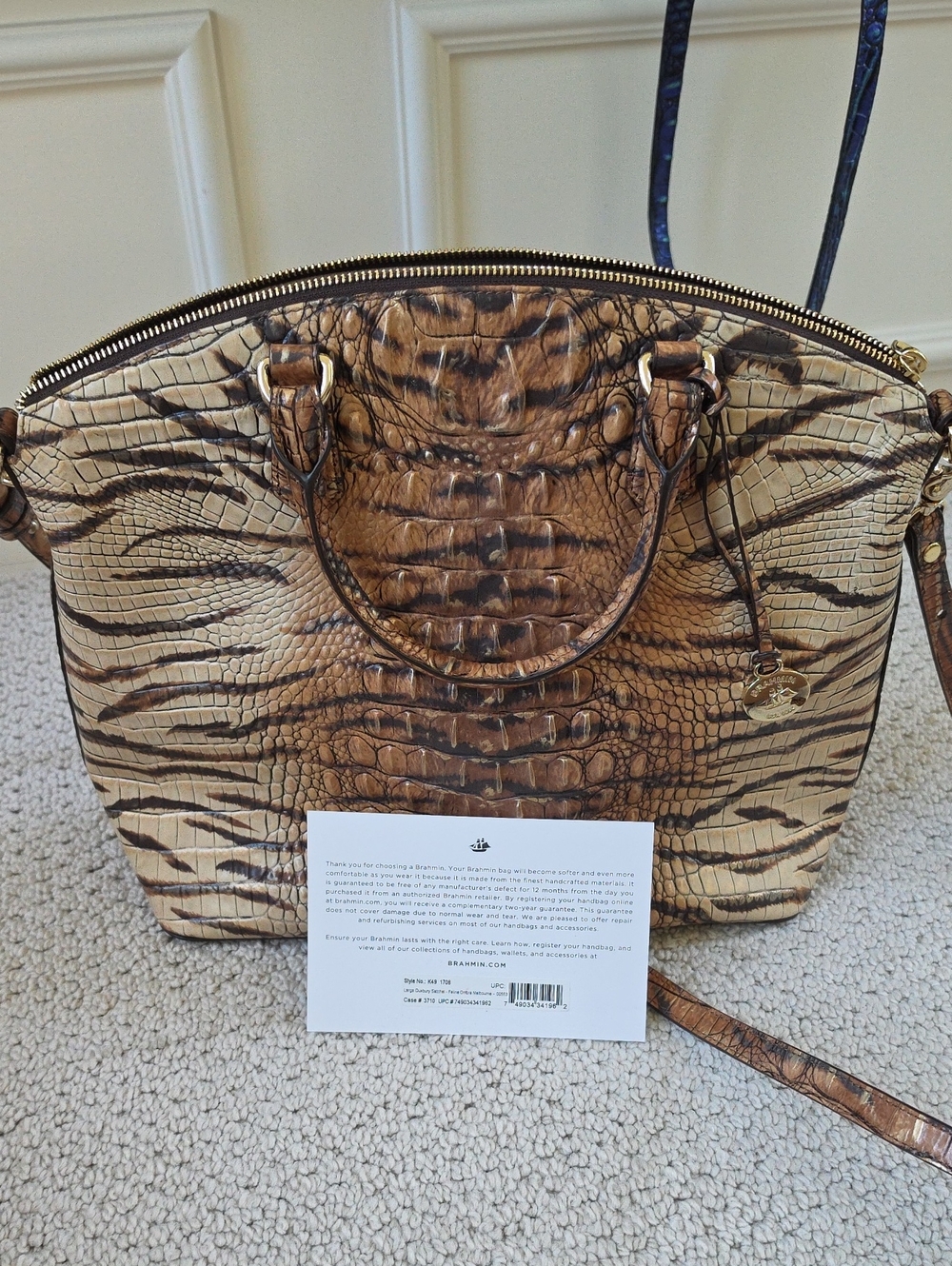 Brahmin Brown and Tan Croc-Embossed Zebra Accent Shoulder Bag